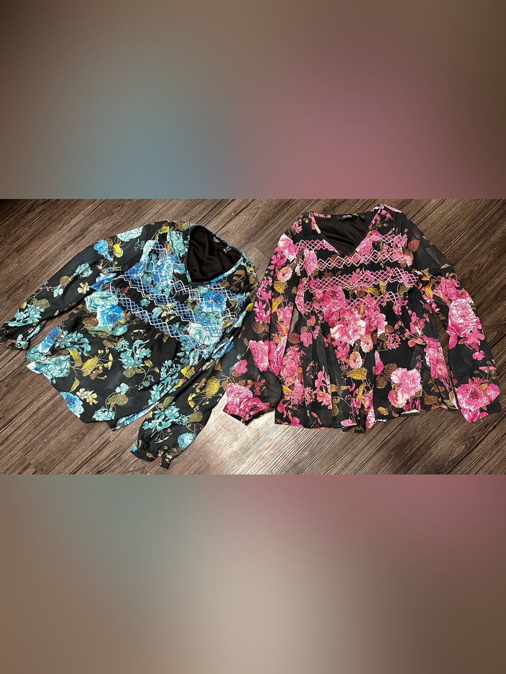 2 size small floral sheet sleeve blouses